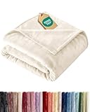 Ultra Soft Fleece Blanket Throw Size - Flannel Fleece Luxury Throw Blanket - Lightweight for Couch Bed Chair - Thick, Warm and Breathable - All Season Cozy Fuzzy, Anti-Static Microplush Bedding, Cream