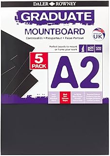 Daler-Rowney Graduate Cream Core A2 Mountboard Pack, 5 x Ice White Smooth Surface, 1.25mm Thick, Ideal for Student Artists