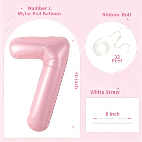 Image of Number Balloons Pink Party Balloon - Giant Number 7 Balloon, 40 Inch Large Balloon, Birthday Decorations for Women, Birthday Balloon for Anniversary Baby Shower Princess Party Decorations