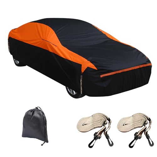 Image of 6 Layers SUV Car Cover Waterproof All Weather Outdoor Full Car Cover UV Protection with Reflective Straps Elastic Bands Zipper Fit for SUV Length 185 to 194inch, Black