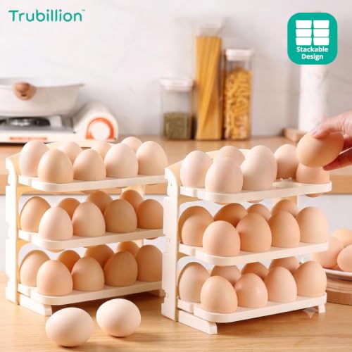 Image of EggFold Stackable 3 Tier Foldable Egg Tray, 24 Egg Storage, 8 Slots Per Layer, Space-Saving Organizer Basket Tray for Fridge Side Door, Tabletop & Cabinet, BPA-Free, Durable, Freezer Safe
