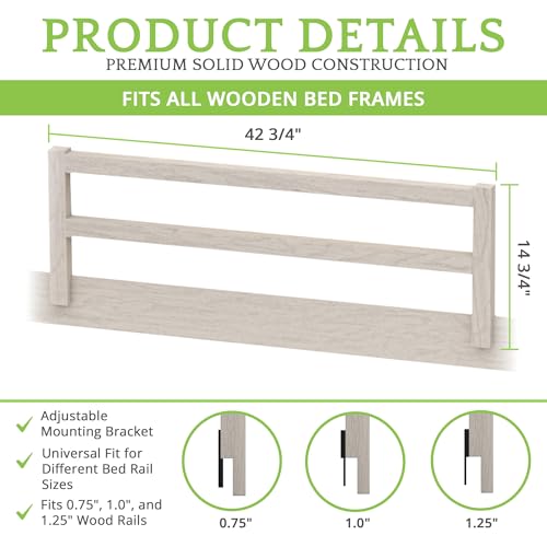 Image of Safety Guard Rail for Baby, Kids, and Children - Solid Wood Safety Bed Rail for Toddlers - Easy Installation - Premium Protection for Bunk, Twin, Full, Queen and King Size Beds - (Antique White)
