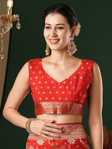 Image of Women's Georgette Kanjeevaram Saree with Woven Ethnic Motif Design, Unstitched Blouse Piece