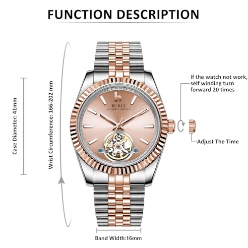 Image of BUREI Men's Classic Luxury Watch Stainless Steel Waterproof Machine Watch Fashion Double Watches Date Sapphire Crystal