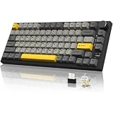 Teclado Mecânico Gamer Ajazz AK820 Pro Tri-Mode 75% RGB Hot Swappable Tela TFT Knob Gasket 4000mAh para PC Mac - PAI (Preto/Cinza/Amarelo Gift Switch)