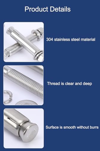 Image of NACX M8 x 70mm Expansion Bolts, 304 Stainless Steel External Hex Expansion Screw Bolt Sleeve Anchor Fastener, 6Pcs