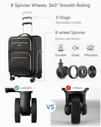 Image of LUGGEX Expandable Softside Carry On Suitcase, Black, 21 inch