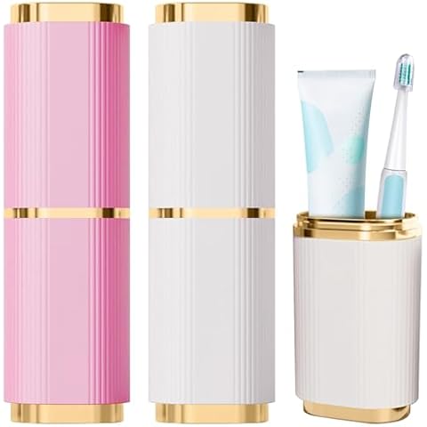 2 Pieces Toothbrush Case, Portable Toothbrush Travel Case Toothbrush Toothpaste Storage Box for Business Camping Travel or Daily Use (Pink+White) Cover