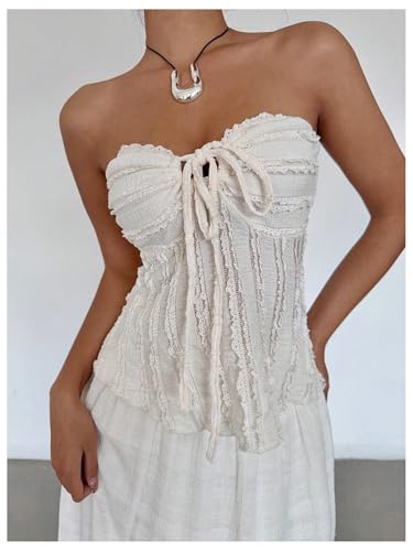 SOLY HUX Women's Tie Front Frill Trim Tube Top Strapless Asymmetrical Going Out Tops4