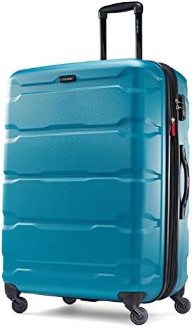 Samsonite Omni PC Hardside Expandable Luggage with Spinner Wheels, Checked-Large 28-Inch, Caribbean Blue