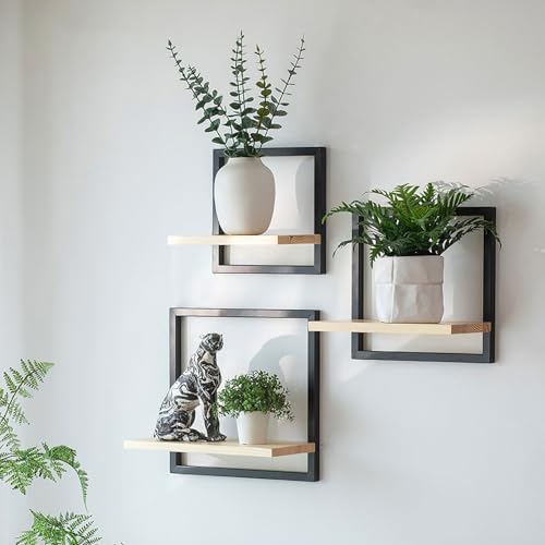 Walasis Schwarz Wandregal Metall für Wohnzimmer: 3er Set Quadratische Regal Wand Modern Wanddeko Regale für Wände Wandboard für Schlafzimmer Badezimmer Ecke Walasis Schwarz Wandregal Metall für Wohnzimmer: 3er Set Quadratische Regal Wand Modern Wanddeko Regale für Wände Wandboard für Schlafzimmer Badezimmer Ecke