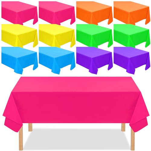 Peryiter 12 Pack Neon Color Plastic Tablecloth 54 x 72 Inch Fresh Color
