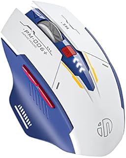 INPHIC Wireless Mouse, Rechargeable Ergonomic Silent Mice with 2.4G USB Receiver Mecha Style Mouse wireless for Laptop Computer Mac MacBook, Blue & White