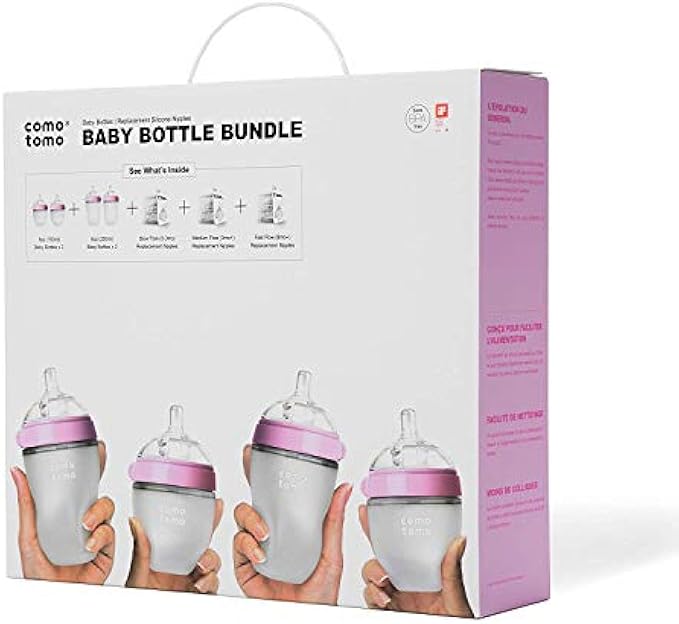 Comotomo Baby Bottle Bundle, Pink, (7 Piece Set)