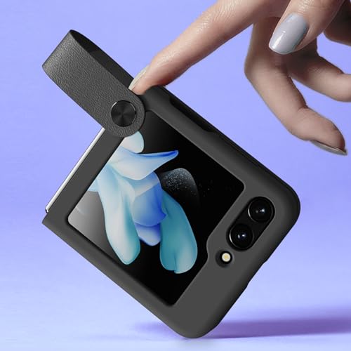 Nillkin Galaxy Z Flip 5 Case with 2 in 1 Strap and Kickstand, Shockproof Silicone Slim Cover for Samsung Galaxy Z Flip 5, 2023-Black