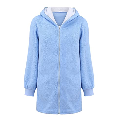 Casual Jackets for Women for Summer Womens Solid Oversized Zip Down Hooded Fluffy Coat Cardigans Outwear with Pocket New Clothes Fashion for Women - Afbeelding 3
