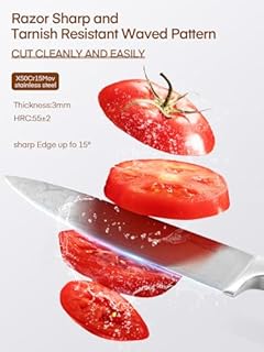 D.Perlla Set Coltelli da Cucina Professionale, Ceppo Coltelli in Acciaio 7 Pezzi, Ceppo Autoaffilante, Blocco Coltello in Legno, Bianco