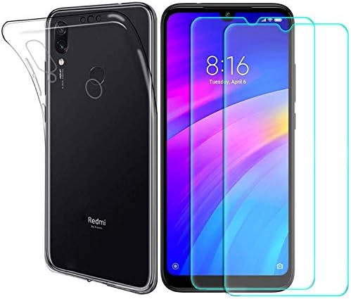 MYLBOO Case for Xiaomi Redmi 7 Case Redmi 7 Screen Protector, [3 in 1] Transparent Soft TPU Phone case + [2 Package] 9H Tempered Glass for Redmi 7