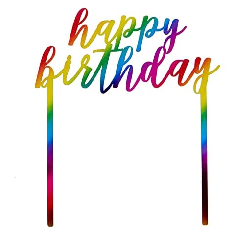 spoonfromthemoon Rainbow Happy Birthday Cake Topper Acrylic Birthday Cupcake Topper Cake Pick Decorations for Birthday Party Cake Desserts Pastries Rainbow, Rainbow1 Cover