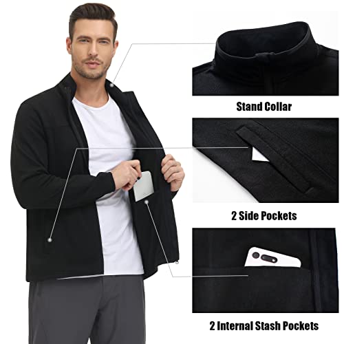 Samdowa Men’s Full Zip Fleece Jacket, Long Sleeve Fleece Sweater, Lightweight Fleece Coat For Hiking Running Golf, Black, Medium #TOP5
