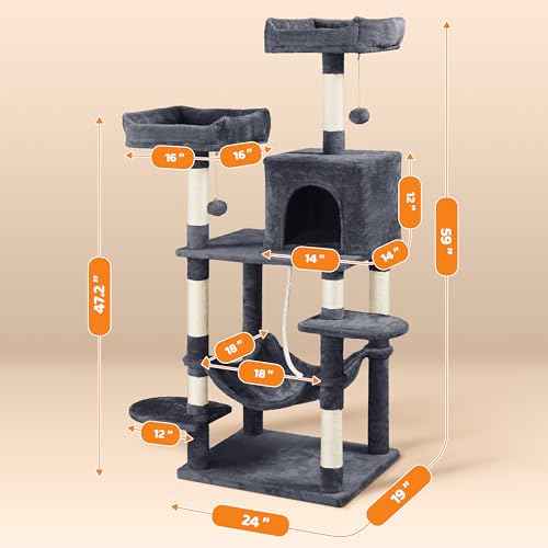 Árbol para gatos 24"x19"x59" con rascador y hamaca miniatura 2