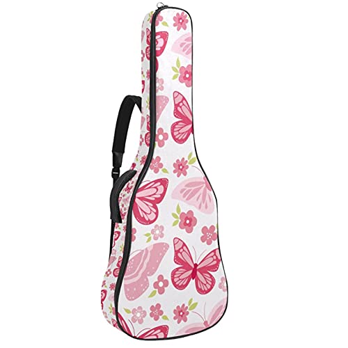 Housse de guitare acoustique 106 cm à motif papillons et fleurs avec sac à dos rembourré