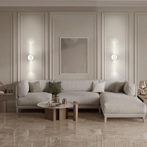 Image of Chrome Wall Sconce, 26'' Crystal Bathroom Light, LED Vanity Light, Dimmable, Over Mirror with Crystal Bubble Glass (3 Color Temperature)
