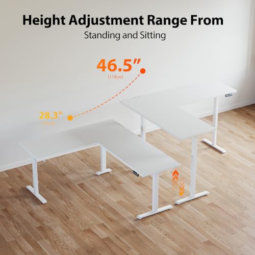 Image of Agilestic L-Shaped Standing Desk Adjustable Height, Electric Corner Standing Desk, Sit Stand Up, 75x61 inch Sit Stand Computer Table, White