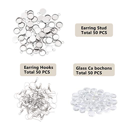 Unicraftale 50 Sets Stainless Steel Dangle Earring Making Kits Earring Hooks With Flat Round Pendants And Transparent Glass Cabochons For Women Dangle Earring Making Stainless Steel #TOP4