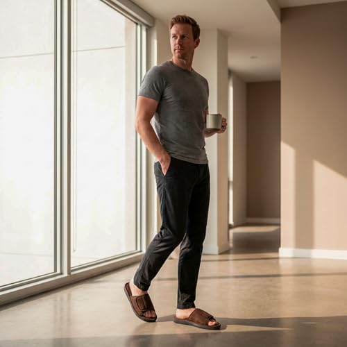 Image of Magtoe Adjustable House Slippers for Men Soft Open Toe Breathable Indoor Slip on Mens Slides Sandals with Memory Foam for Home Bedroom,All Seasons