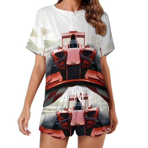 Pyjama rouge ensemble voiture de course pour femme vêtement de nuit été léger