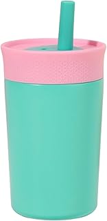 Copo infantil térmico com canudo de silicone 350 ml p/escola creche