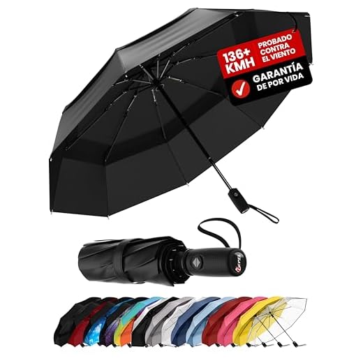 Repel Umbrella Paraguas Plegable Antiviento Pequeño – Mini Paraguas Automático Resistente al Viento y la Lluvia, Perfecto para el Coche, Golf y Viaje (Negro)