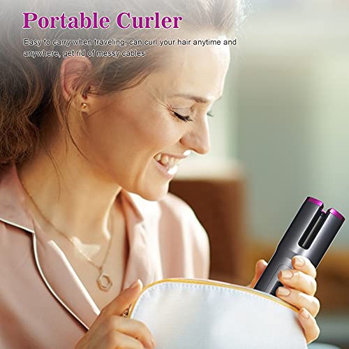 Romacci Curling de cabelo automático sem fio Curling Iron Aquecimento rápido com tela LCD de 6 tempe