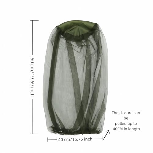Red para Cabeza contra Mosquitos para Sombrero - Extra Grande y Malla Fina (620 agujeros por pulgada) - Cubierta Facial Anti-insectos para Camping, Senderismo, Pesca - Protección Ligera Reutilizable Verde Ejército miniatura 4