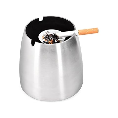 FGF Stainless Steel Ashtray Windproof Ashtray for Cigarettes Outdoor Ashtrays Ash Holder for Outdoor or Indoor Home office Decoration -Silver Cover