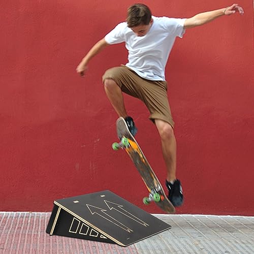 MYOYAY Skateboard Ramp, Wooden Single Skate Ramp with 3m Carry Rope Used for Skateboarding Stunts and Jumps Practice Durable & Heavy Duty Skateboard Accessories for Bike Scooter RC Car (Black)