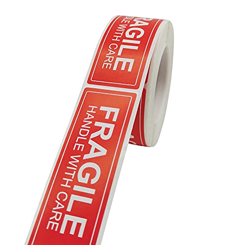 3 X 1 Fragile Handle with Care Warning Stickers for Shipping and Packing - 250 Permanent Adhesive Labels Per Roll