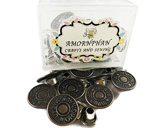 AMORNPHAN 10 Sets Jean Clips Snap Tack 17 MM.Copper Metal Buttons Replacement with Rivets and Metal Base No-Sew with Plastic Storage (Copper)