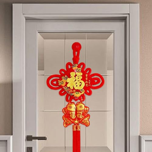 Cordon de nouage chinois rouge avec double poisson en feutre x2