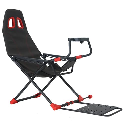 Cabina de simulador de carreras con soporte de rueda ajustable y asiento ergonómico, diseño plegable para consolas de juegos y PC