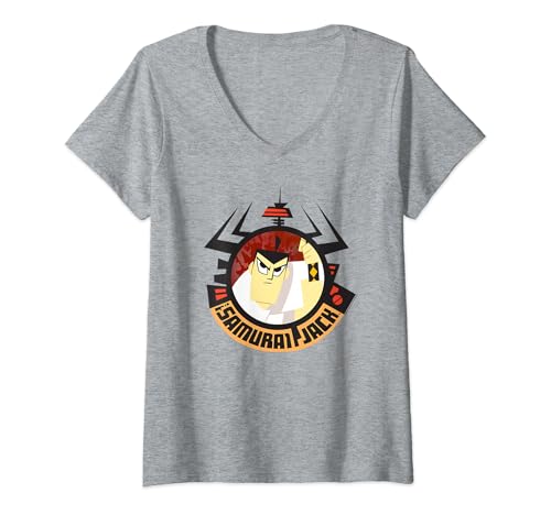 Image of Womens Samurai Jack Samurai Jack Round Frame V-Neck T-Shirt