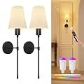 FULEN Wall Sconces Battery Operated Set of Two,18 Colors Cordless Wall Lights with Remote LED Indoor Wall Sconce Dimmable Detachable Bulbs,10000mAh Rechargeable Wall Lamps for Bedroom Living Room