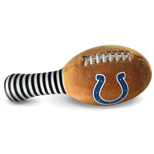 Image of Indianapolis Colts Plush Football Rattle by Smilo - Officially Licensed NFL Baby Rattle Toy - Soft Baby Rattle with Bell - for Babies and Toddlers from 3 Months