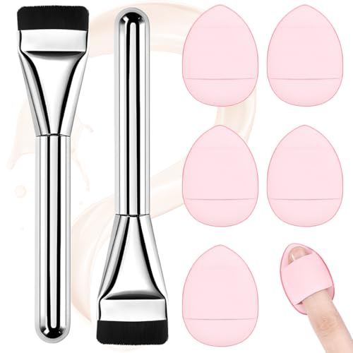 MKVZIYE 2 brochas de maquillaje para base de maquillaje, brocha para corrector, brocha para base de maquillaje ultrafina, brocha para polvos para base líquida para mujer, brocha plana para corrector