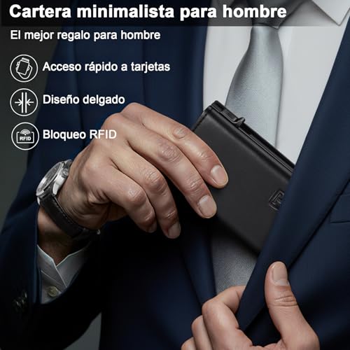 TENBST Cartera Hombre de Cuero, Tarjetero con Bloqueo RFID, Cartera Tarjetero Hombre pequeño para Crédito, Billetes y Monedas con Caja de Regalo - imagen 5