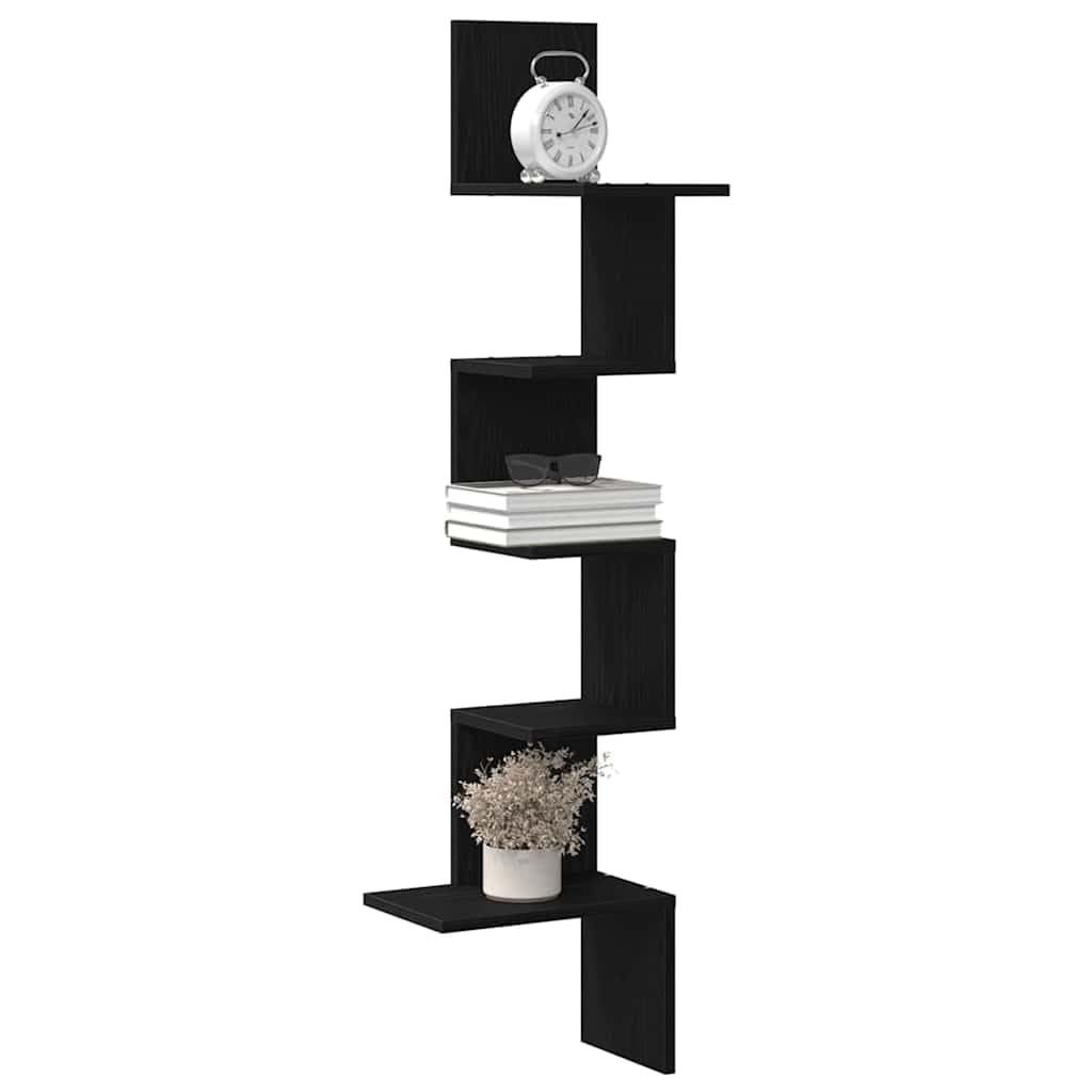vidaXL Estante de Esquina de Pared contrachapado Negro 32x32x127,5 cm, Estante de Pared, Estante montado en Pared, Estante de Pared