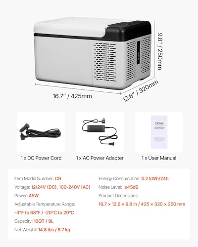 VEVOR 10QT Mini 12V Car Refrigerator