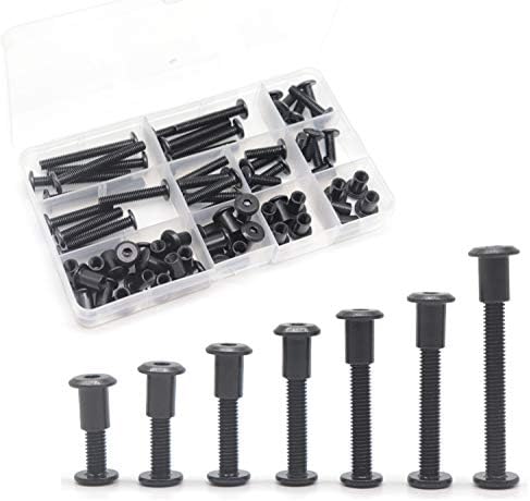 Black M6 Hex Drive Socket Cap Bolts Kit, binifiMux 35-Set Allen Head Countsunk Furniture Crib Bolts Nuts Kit, M6x15mm/ 20mm/ 25mm/ 30mm/ 35mm/ 40mm/ 50mm