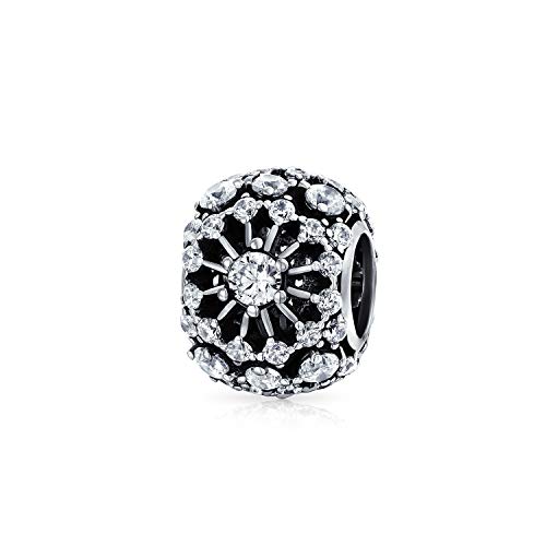 White Crystal Filigree Spacer Barrel Charm Bead For Women .925 Sterling Silver Fits European Bracelet #TOP30
